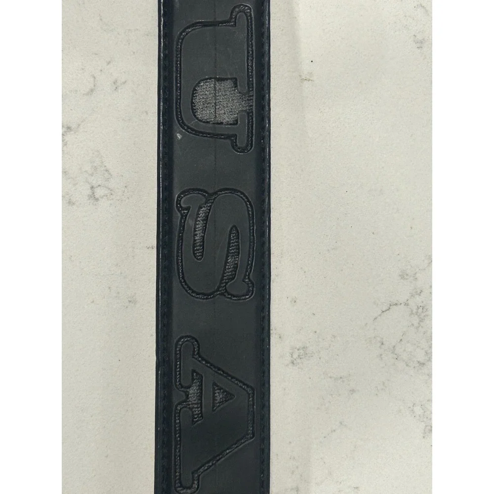 Mens Black Leather Belt Eagle USA Embossed‎ Silver Buckle Size L